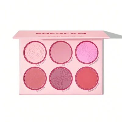 پالت رژگونه 6 رنگ شیگلم Sheglam مدل Floral Flush رنگ Blushing Bouquet | پیگمنت بالا، ترکیب‌پذیری آسان و جلوه طبیعی روی گونه | 6 رنگ