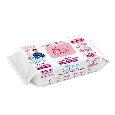 دستمال مرطوب همه‌کاره مستر اوکسی Mr. Oxy رایحه شکوفه گیلاس | پاک‌کنندگی قوی و خوشبوکننده سطوح با ماندگاری بالا | بسته 100 عددی