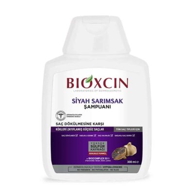 شامپو بیوکسین BIOXCIN | حاوی سیر سیاه | تقویت کننده و ضد ریزش مو با عصاره سیر سیاه، کمک به تغذیه ریشه مو و حفظ سلامت موها، مناسب استفاده روزانه | 300 میل
