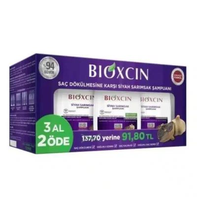 شامپو بیوکسین BIOXCIN | پک 3 عددی | حاوی عصاره سیر سیاه | تقویت‌کننده و ضد ریزش، کمک به افزایش استحکام ریشه و ساقه مو، پاکسازی ملایم و مناسب استفاده روزانه | 300 میل