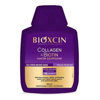 شامپو بیوکسین BIOXCIN | حاوی کلاژن و بیوتین | ترمیم کننده و بازسازی کننده ساختار مو با کلاژن و بیوتین، افزایش استحکام، لطافت و حجم دهندگی به موها، مناسب موهای ضعیف و آسیب دیده | 300 میل