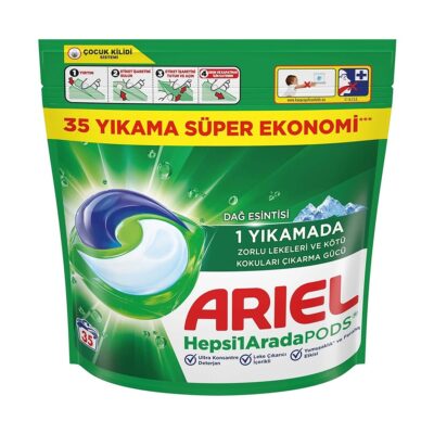 بالشتک لباسشویی آریل Ariel | مدل  All In One با رایحه کوهستان | پاک‌کنندگی قوی و عطر ماندگار | بسته 35 عددی