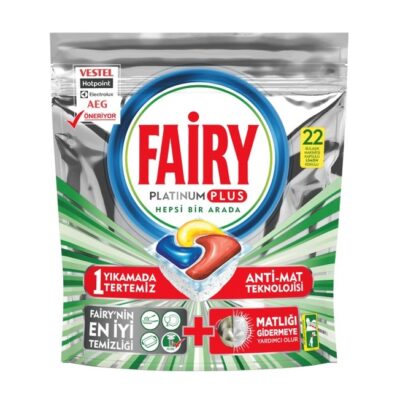 قرص ظرفشویی فیری Fairy | مدل Platinum Plus | قدرت پاک‌کنندگی فوق‌العاده و جلادهنده | بسته ۲۲ عددی