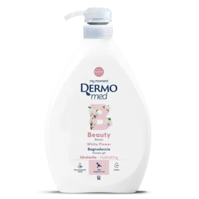 شامپو بدن درمومد DERMO med | مدل Beauty گل سفید | پاک‌کننده و نرم‌کننده پوست | 1000 میل