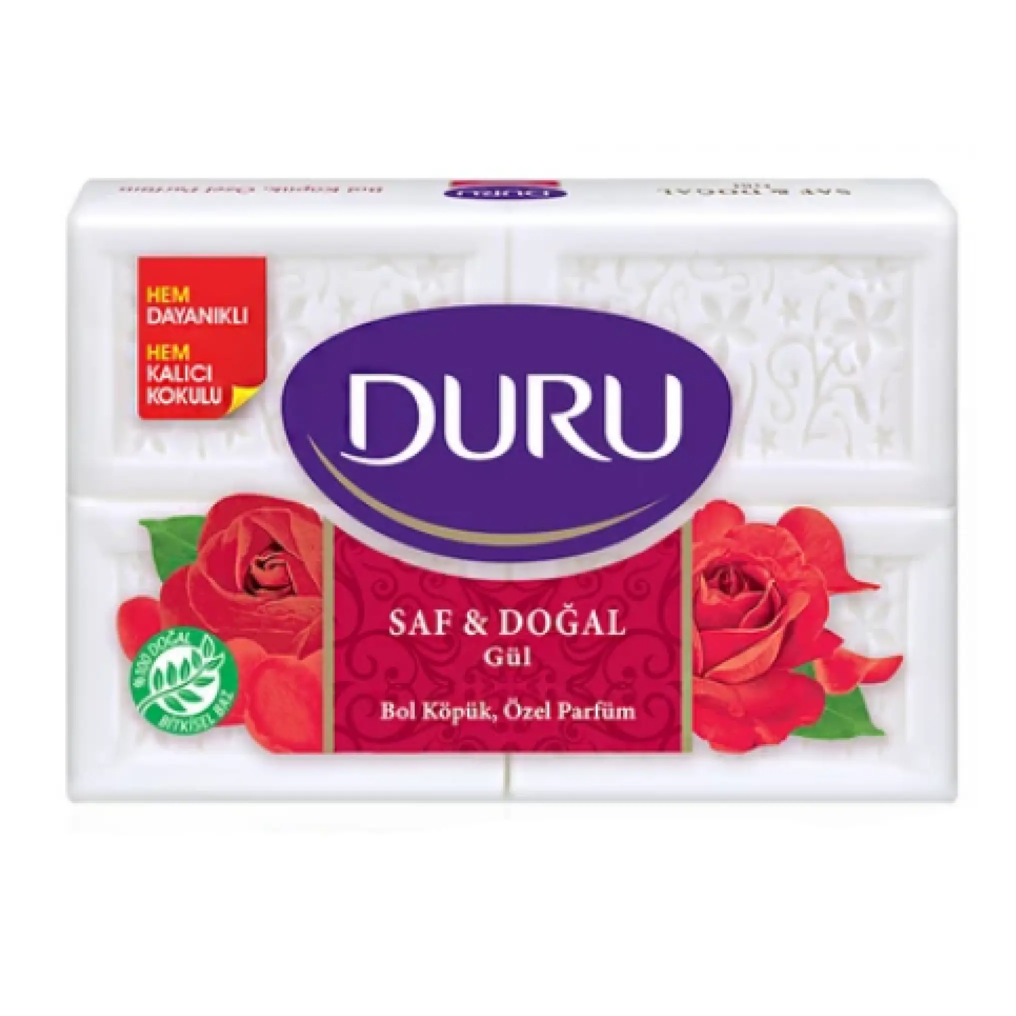 8690506393687 صابون بدن دورو Duru | مدل Rose | شوینده ملایم و لطافتبخش حاوی عصاره گل رز | بسته ۴ عددی ۶۰۰ گرم - Image 1