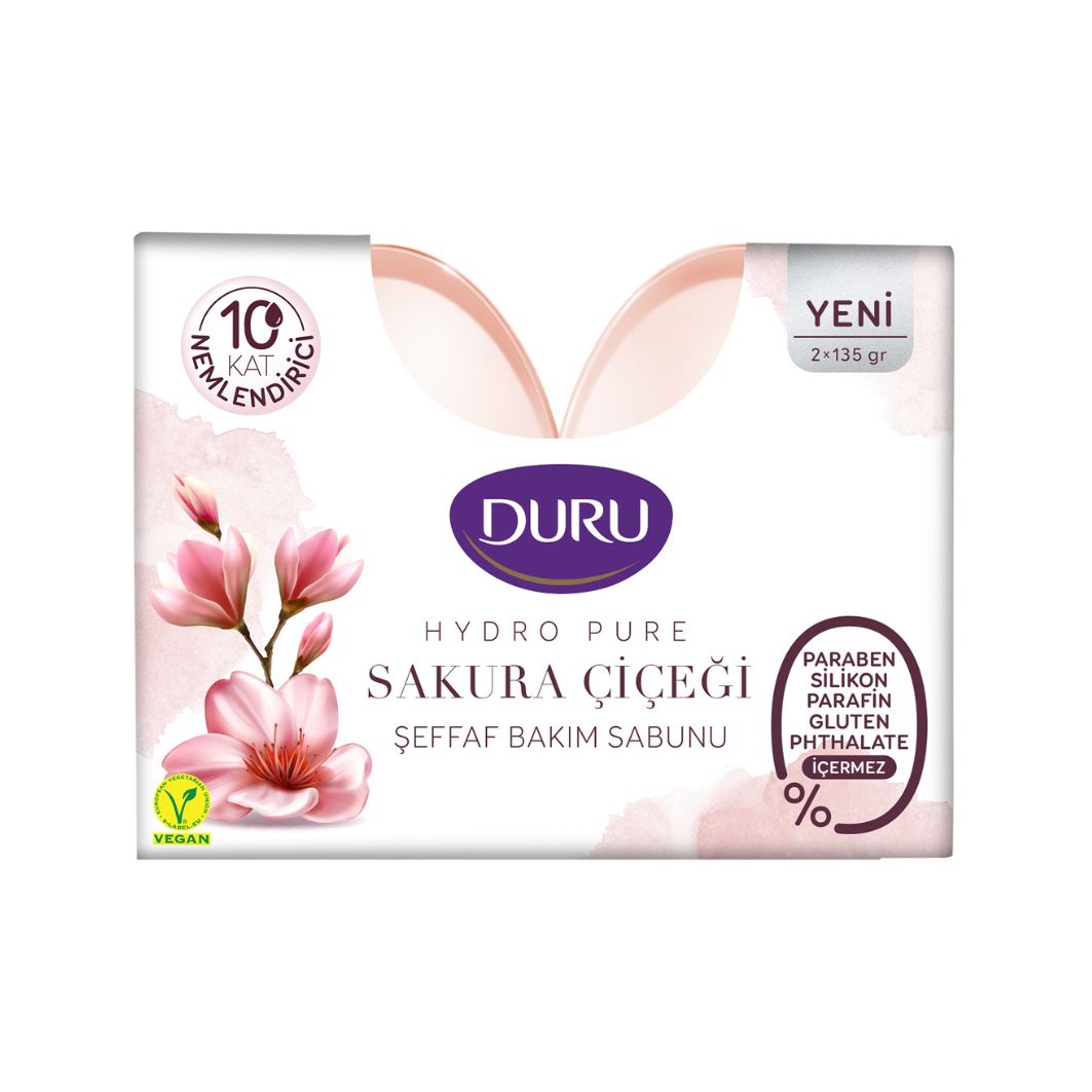 xr:d:DAEC-qhK3as:7684,j:5053445266942725314,t:23101910 صابون گلیسیرینه دورو Duru | مدل Cherry Blossom | شوینده مرطوبکننده با رایحه شکوفه گیلاس | بسته ۲ عددی ۲۷۰ گرم - Image 1