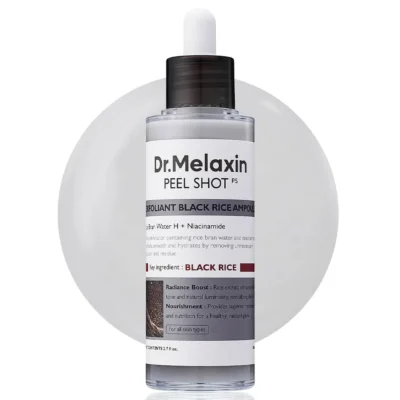 آمپول لایه‌بردار دکتر ملاکسین Dr.Melaxin | مدل Peel Shot Black Rice | کوچک‌کننده منافذ و شفاف‌کننده پوست | ۸۰ میل